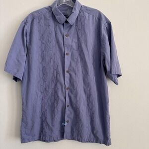 Tommy Bahama Shirt M Purple Silk Camp Button Front Embroidered